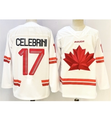 Men Canada Hockey 17 Macklin Celebrini White Stitched Jersey