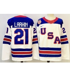 Men's USA #21 Dylan Larkin White 2026 Stitched Jersey