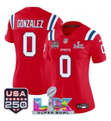 Women New England Patriots 32 TreVeyon Henderson Red 2025 F U S E  Super Bowl LX Patch And USA 250 27 Patch Vapor Limited Football Stitched Jersey 