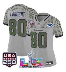 Women Seattle Seahawks 80 Steve Largent Gray 2025 F U S E Super Bowl LX US 250th anniversary Patch And 50th Season Patch Rivalries Vapor Limited Football Women Seattle Seahawks 80 Steve Largent Gray 2025 F U S E Super Bowl LX US 250th anniversary Patch And 50th Season Patch Rivalries Vapor Limited Football