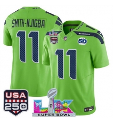 Youth Seattle Seahawks 11 Jaxon Smith Njigba Green 2025 F U S E  Super Bowl LX Patch And 50th Season  USA 250 Patch Vapor Limited Stitched Football Jersey