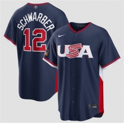 Men USA Baseball  12 Kyle Schwarber Navy 2026 World Baseball Classic Road Stadium Stitched Jersey