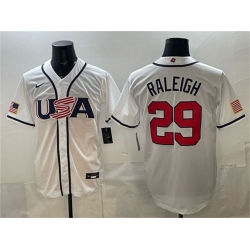 Men USA Baseball  29 Cal Raleigh White 2026 World Baseball Classic Home Stadium Stitched Jersey