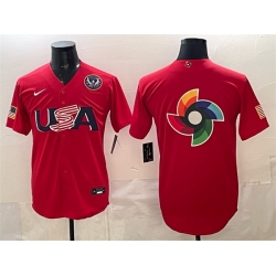 Men USA Baseball Team Big Logo Red 2026 World Baseball Classic United States 250th Anniversary Patch Stadium Stitched Jersey